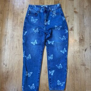 Butterfly Print Blue Jeans